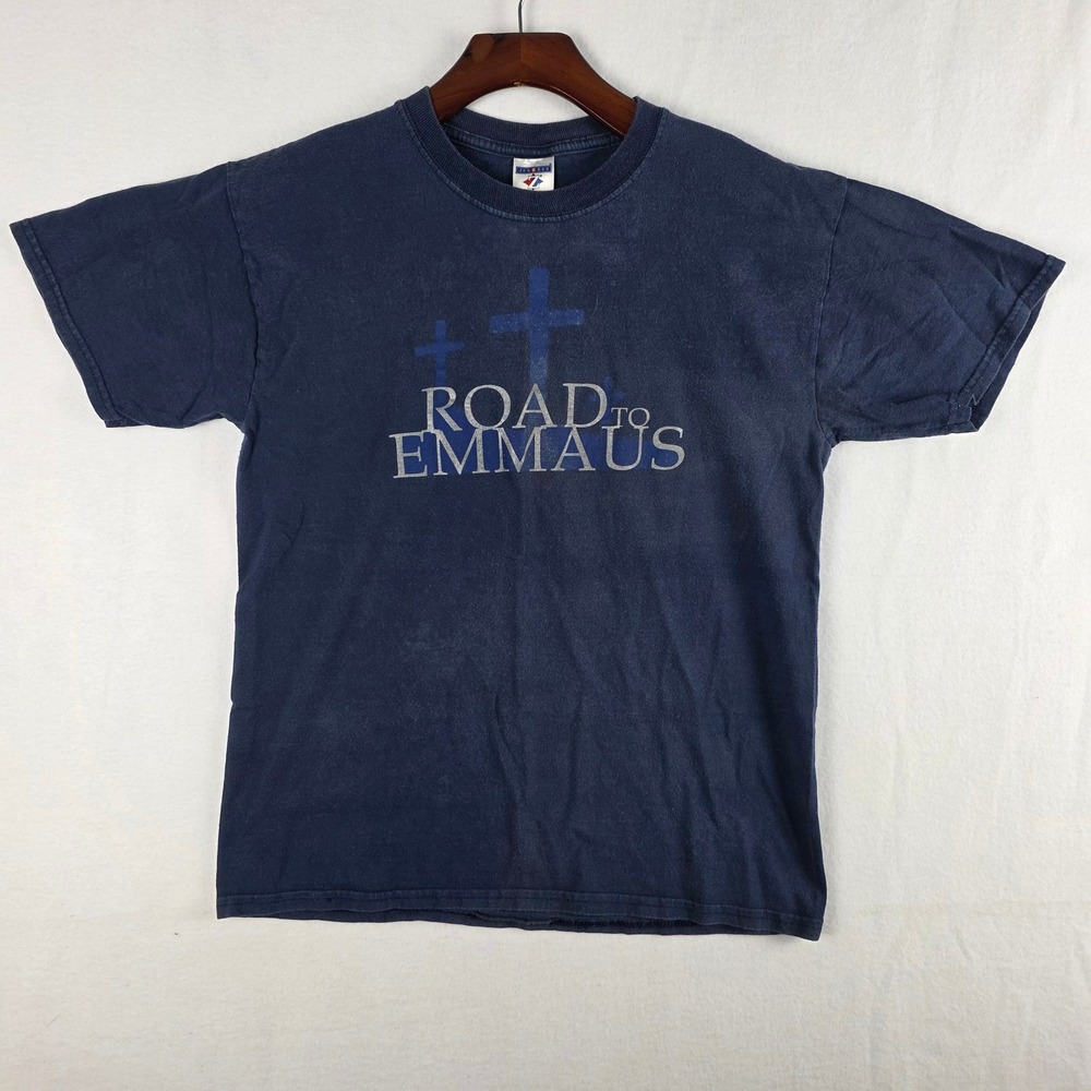 Jerzees Road to Emmaus Graphic Navy Heavyweight Cotton T-Shirt Size M